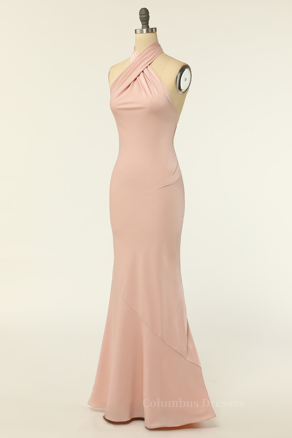 Prom Dresses 2059 Black, Blush Pink Mermaid Cross Front High Neck Long Bridesmaid Dress Main image
