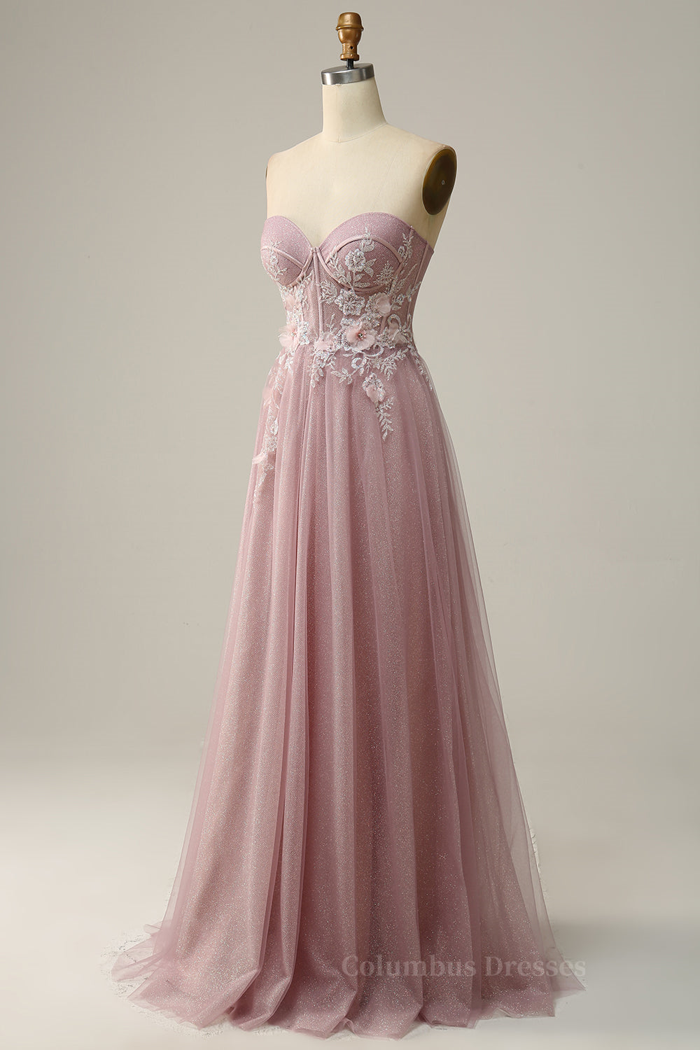 Blush Pink Strapless Sweetheart Appliques A-line Long Prom Dress Secondary image