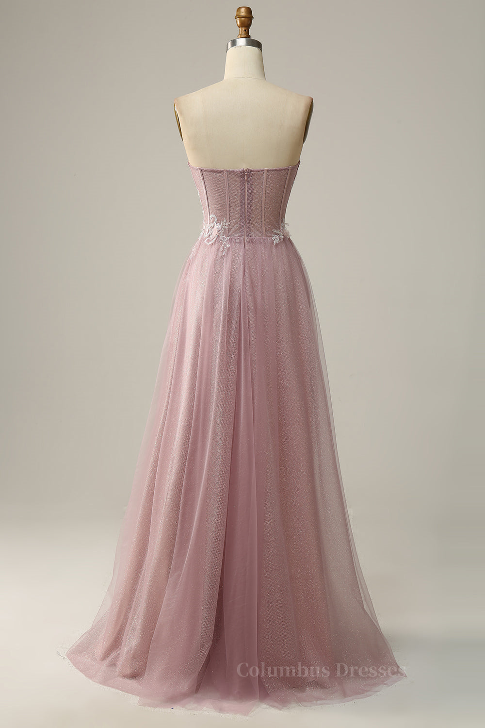 Bridesmaid Dresses Peach, Blush Pink Strapless Sweetheart Appliques A-line Long Prom Dress Main image