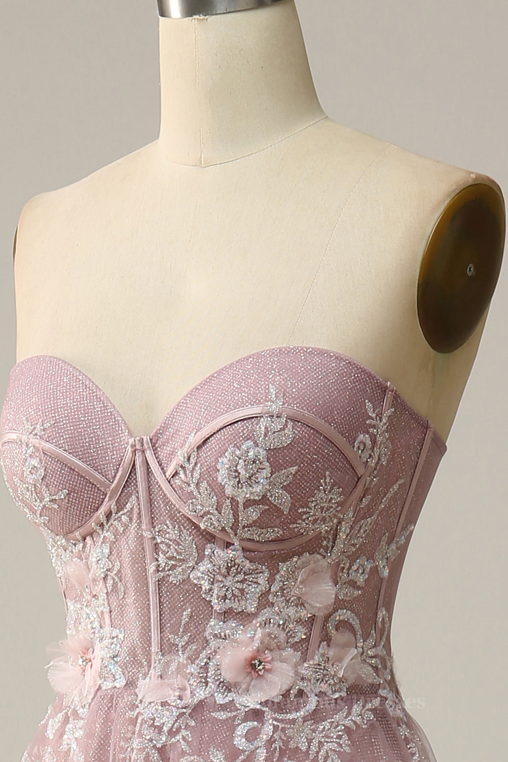 Bridesmaids Dresses Blush Pink, Blush Pink Strapless Sweetheart Appliques A-line Long Prom Dress