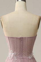 Bridesmaid Dress Blush Pink, Blush Pink Strapless Sweetheart Appliques A-line Long Prom Dress