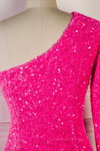 Prom Dresses Black Girls, Bodycon One Shoulder Long Sleeves Sparkly Mini Homecoming Dress