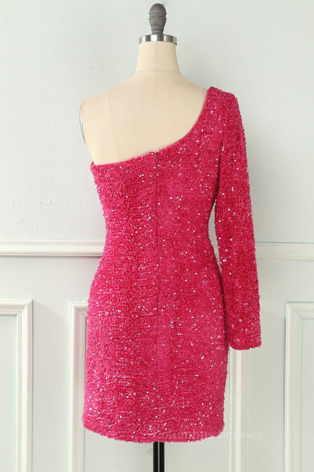 Prom Dress, Bodycon One Shoulder Long Sleeves Sparkly Mini Homecoming Dress Main image