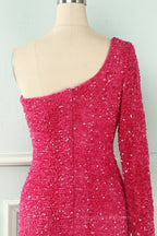 Wedding Dress, Bodycon One Shoulder Long Sleeves Sparkly Mini Homecoming Dress
