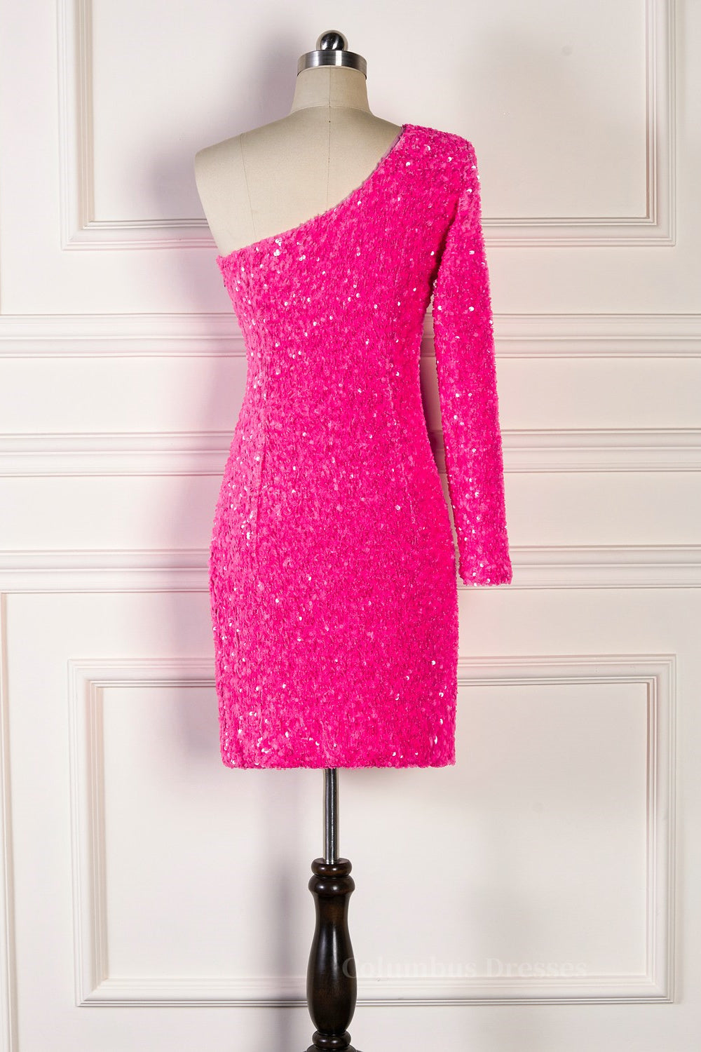 Prom Dresses Yellow, Bodycon One Shoulder Long Sleeves Sparkly Mini Homecoming Dress