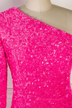 Prom Dresses Black Girl, Bodycon One Shoulder Long Sleeves Sparkly Mini Homecoming Dress