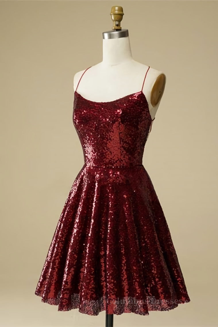 Burgundy A-line Lace-Up Back Sequins Mini Homecoming Dress Secondary image