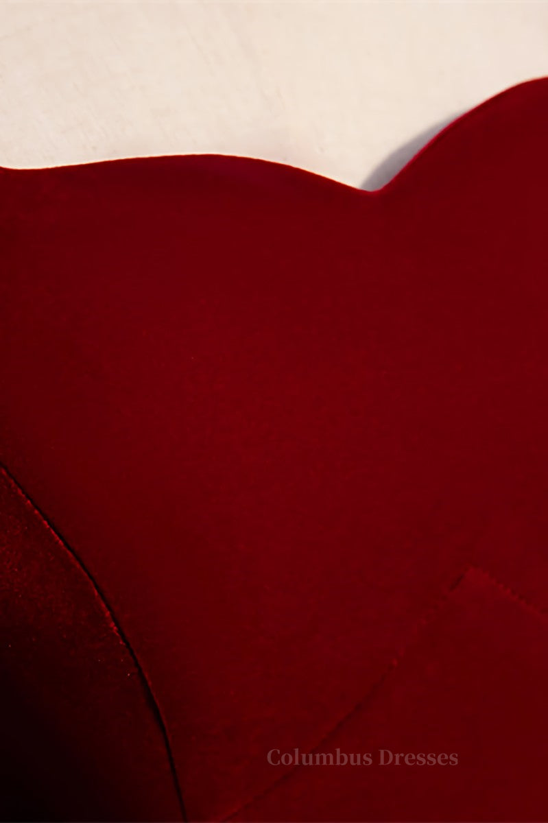 Homecoming Dresses Sweetheart, Burgundy A-line Sleeves Square Neck Pleated Tea Length Formal Dress