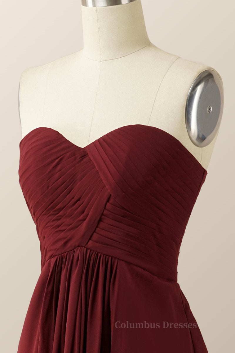 Prom Dress Places Near Me, Burgundy Chiffon Sweetheart A-line Long Dress