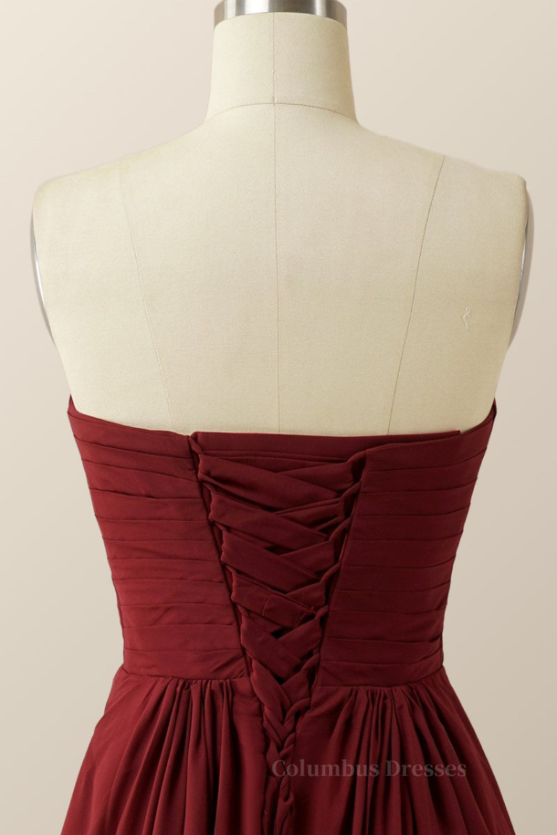 Prom Dresses For 2057, Burgundy Chiffon Sweetheart A-line Long Dress