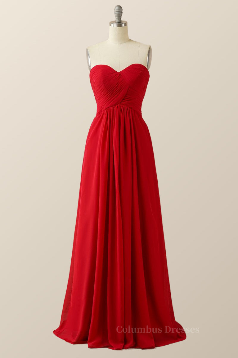 Prom Dresses Purple, Burgundy Chiffon Sweetheart A-line Long Dress