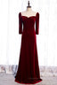 Homecomming Dresses Red, Burgundy Illusion Neck Long Sleeves Pleated Maxi Formal Dress with Pearl