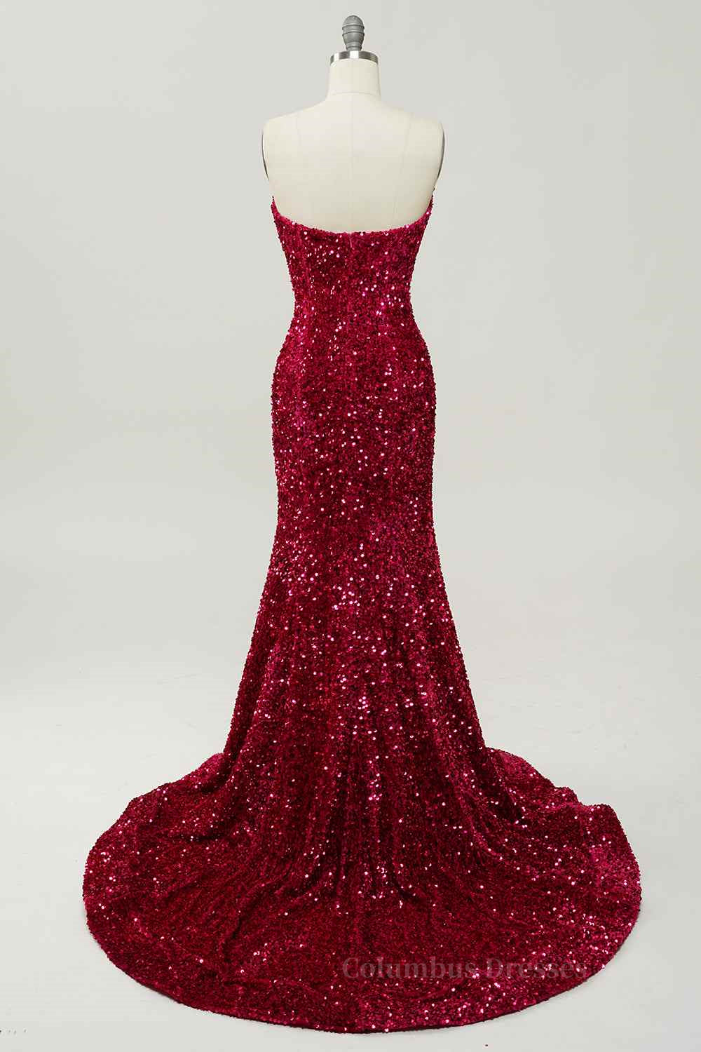 Bridesmaid Dress Stylee, Burgundy Mermaid V Neckline Sequins Long Prom Dress Main image