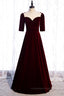 Homecoming Dresses Under 80, Burgundy Sweetheart Sleeves Pleated Velvet Lace-Up Maxi Formal Dress