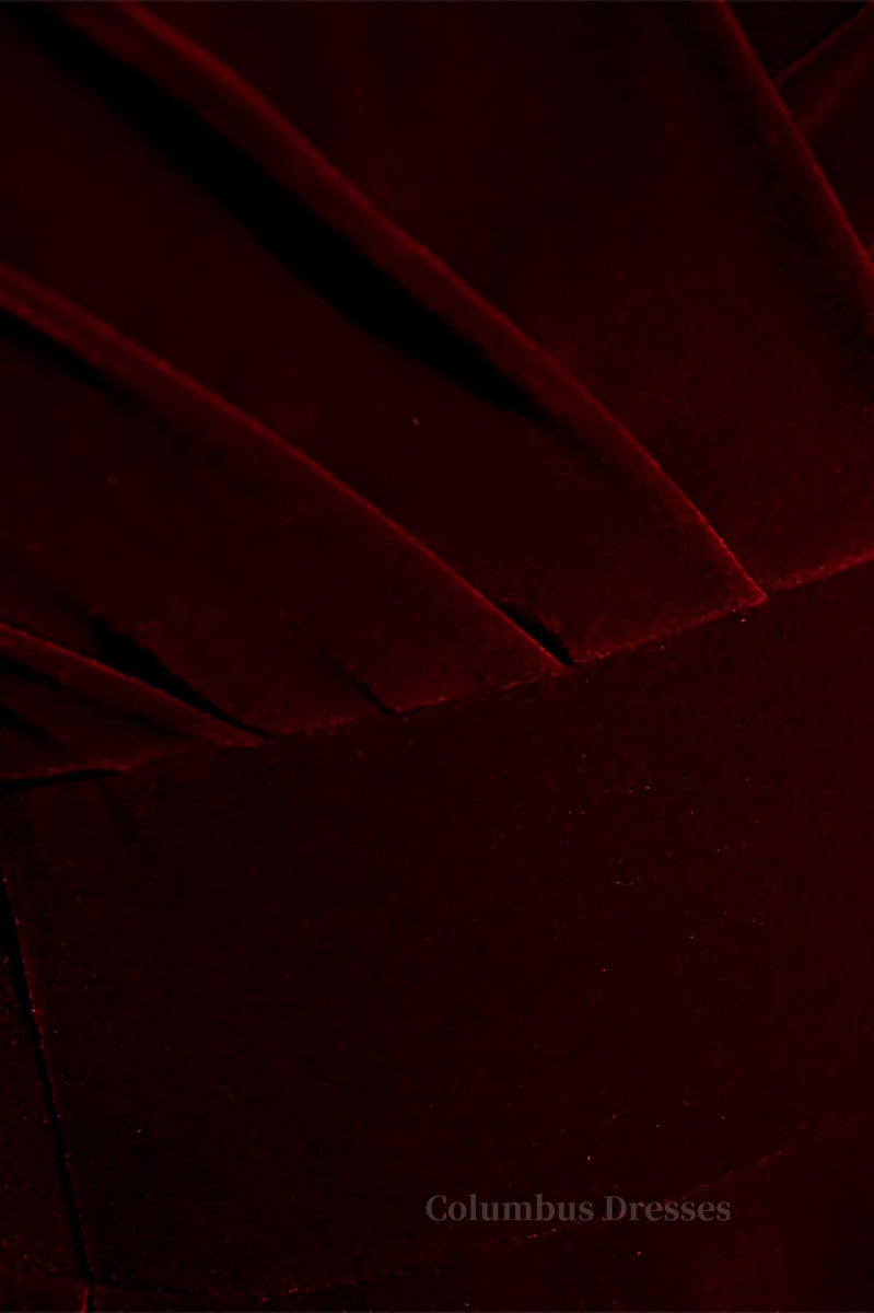 Homecoming Dress Cute, Burgundy Sweetheart Sleeves Pleated Velvet Lace-Up Maxi Formal Dress