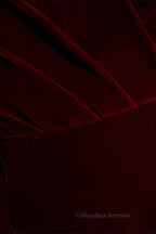 Homecoming Dress Cute, Burgundy Sweetheart Sleeves Pleated Velvet Lace-Up Maxi Formal Dress