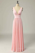 Bridesmaids Dresses Idea, Candy Pink A-line Illusion Lace Cap Sleeves Chiffon Long Prom Dress