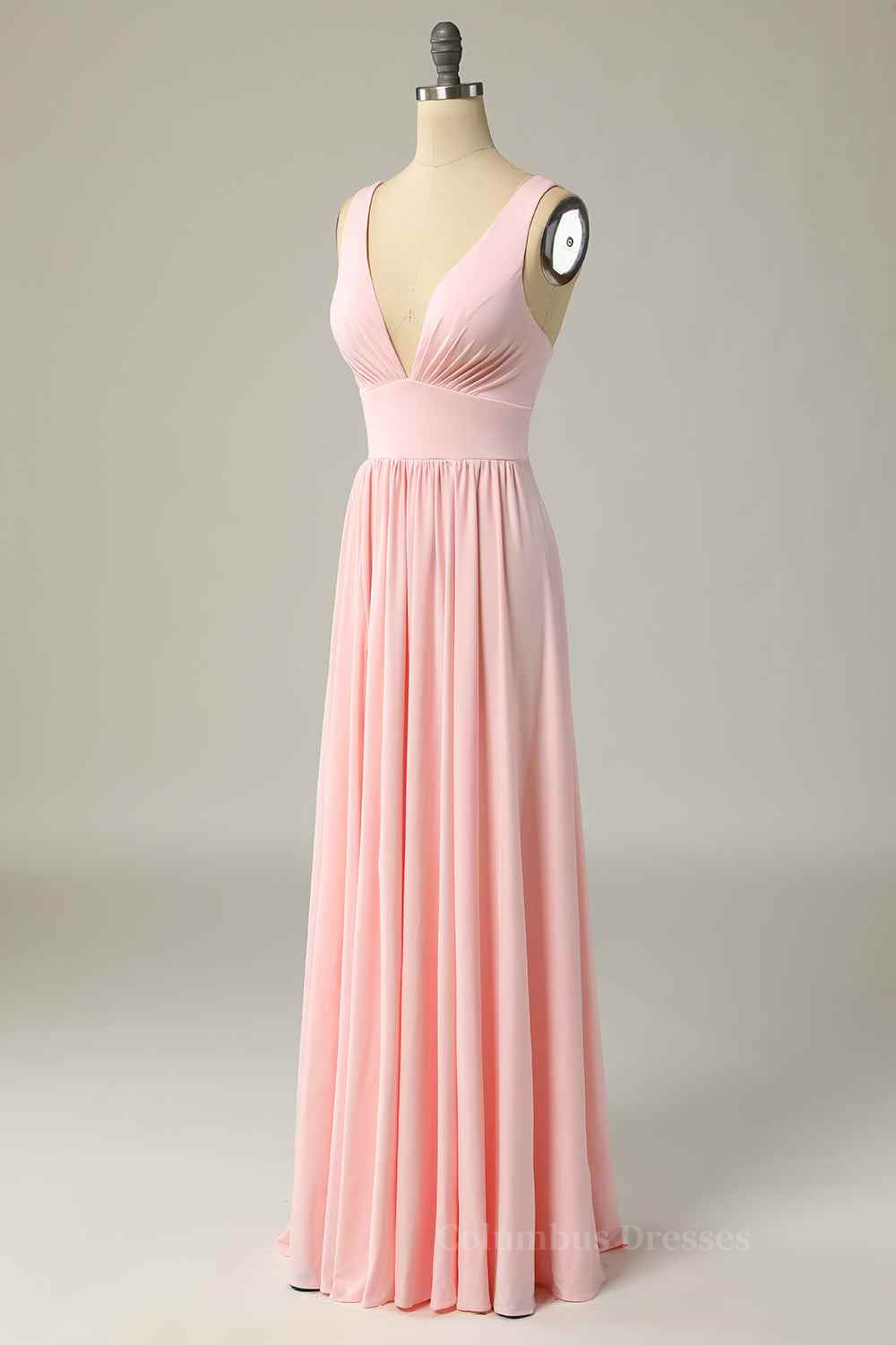 Candy Pink A-line Illusion Lace Cap Sleeves Chiffon Long Prom Dress Secondary image