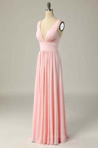 Bridesmaides Dress Ideas, Candy Pink A-line Illusion Lace Cap Sleeves Chiffon Long Prom Dress