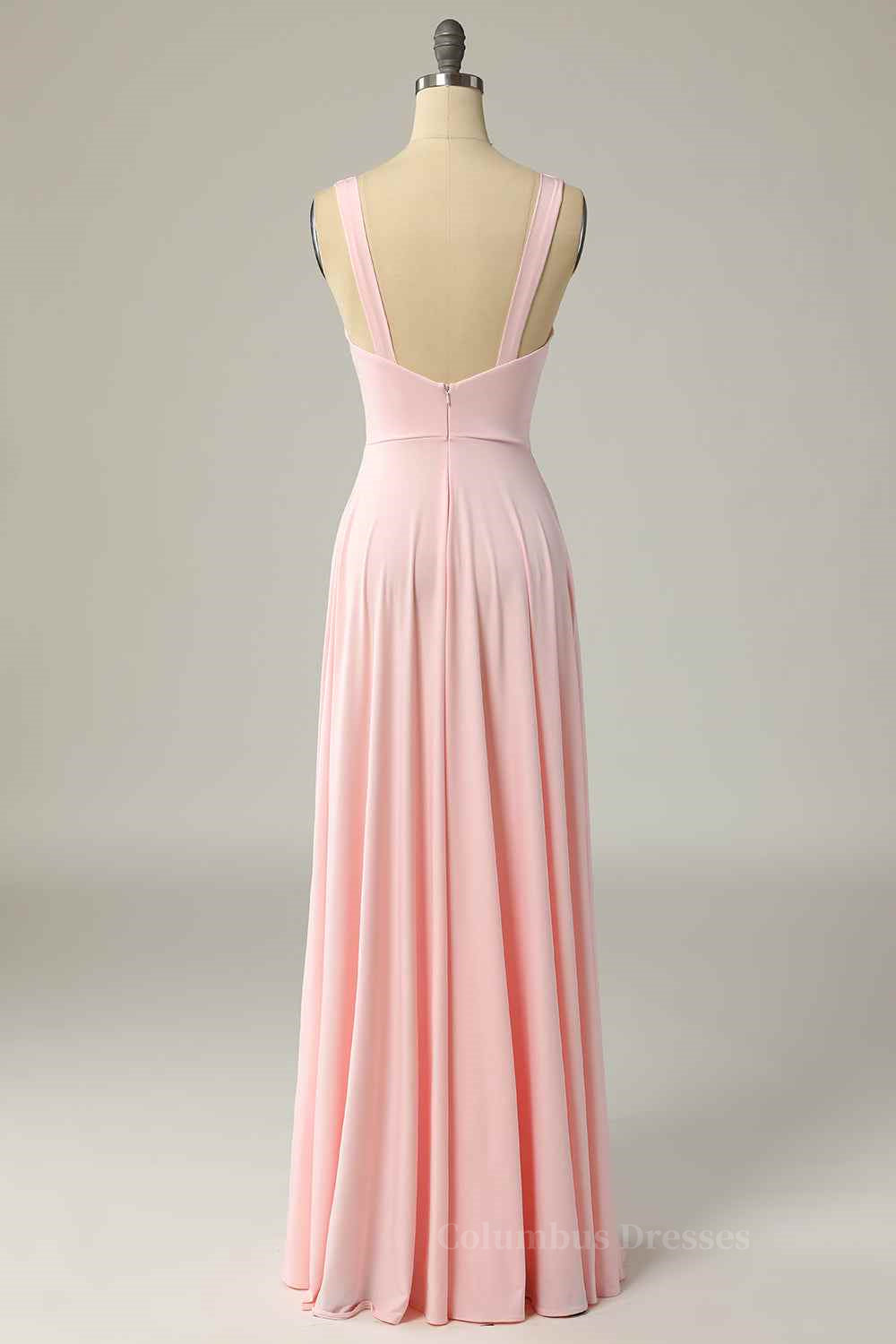 Bridesmaid Dresses Idea, Candy Pink A-line Illusion Lace Cap Sleeves Chiffon Long Prom Dress Main image