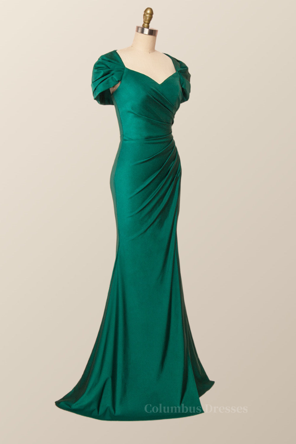 Cap Sleeves Green Memaid Long Formal Dress Secondary image