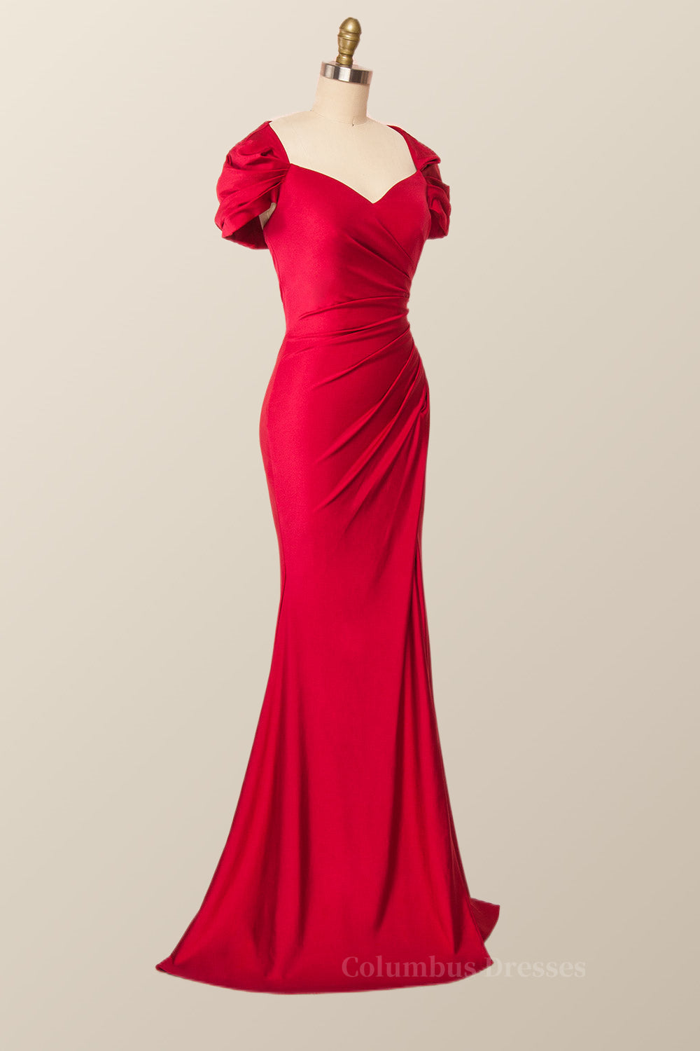 Fancy Outfit, Cap Sleeves Green Memaid Long Formal Dress