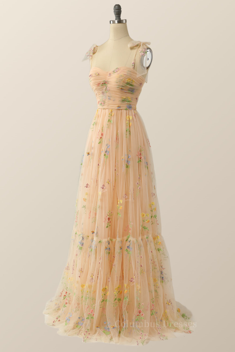 Champagne A-line Embroidered Long Formal Gown Secondary image