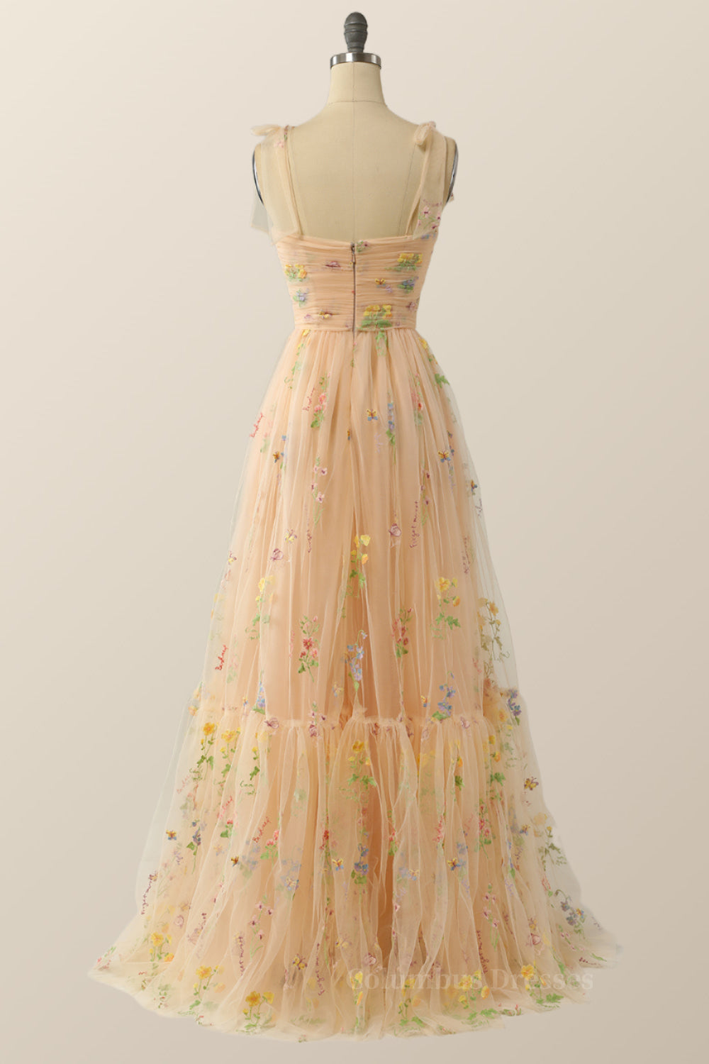 Prom Dresses Websites, Champagne A-line Embroidered Long Formal Gown Main image
