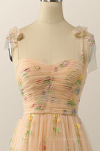 Prom Dresses Sites, Champagne A-line Embroidered Long Formal Gown