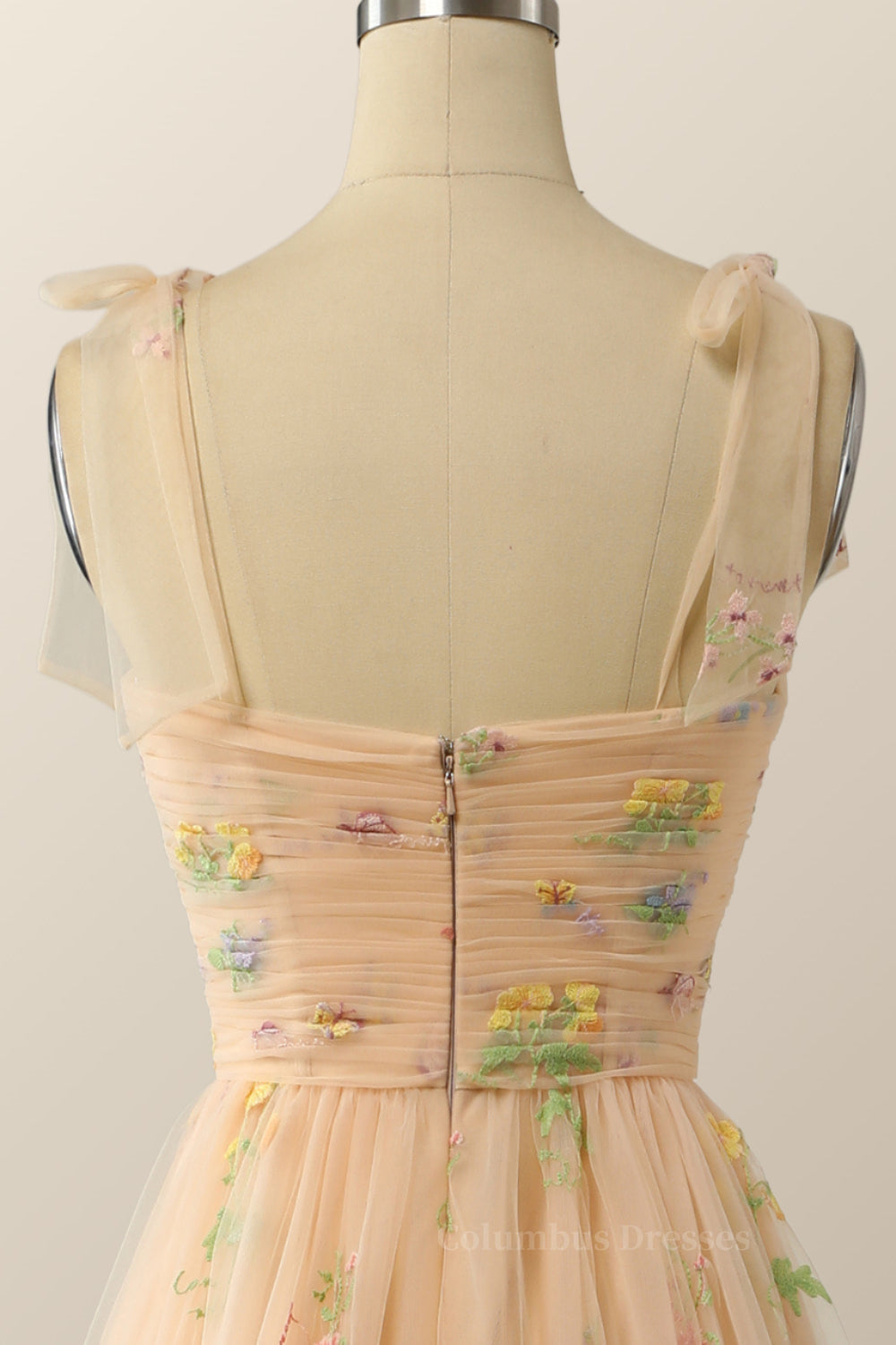 Prom Dress Sites, Champagne A-line Embroidered Long Formal Gown