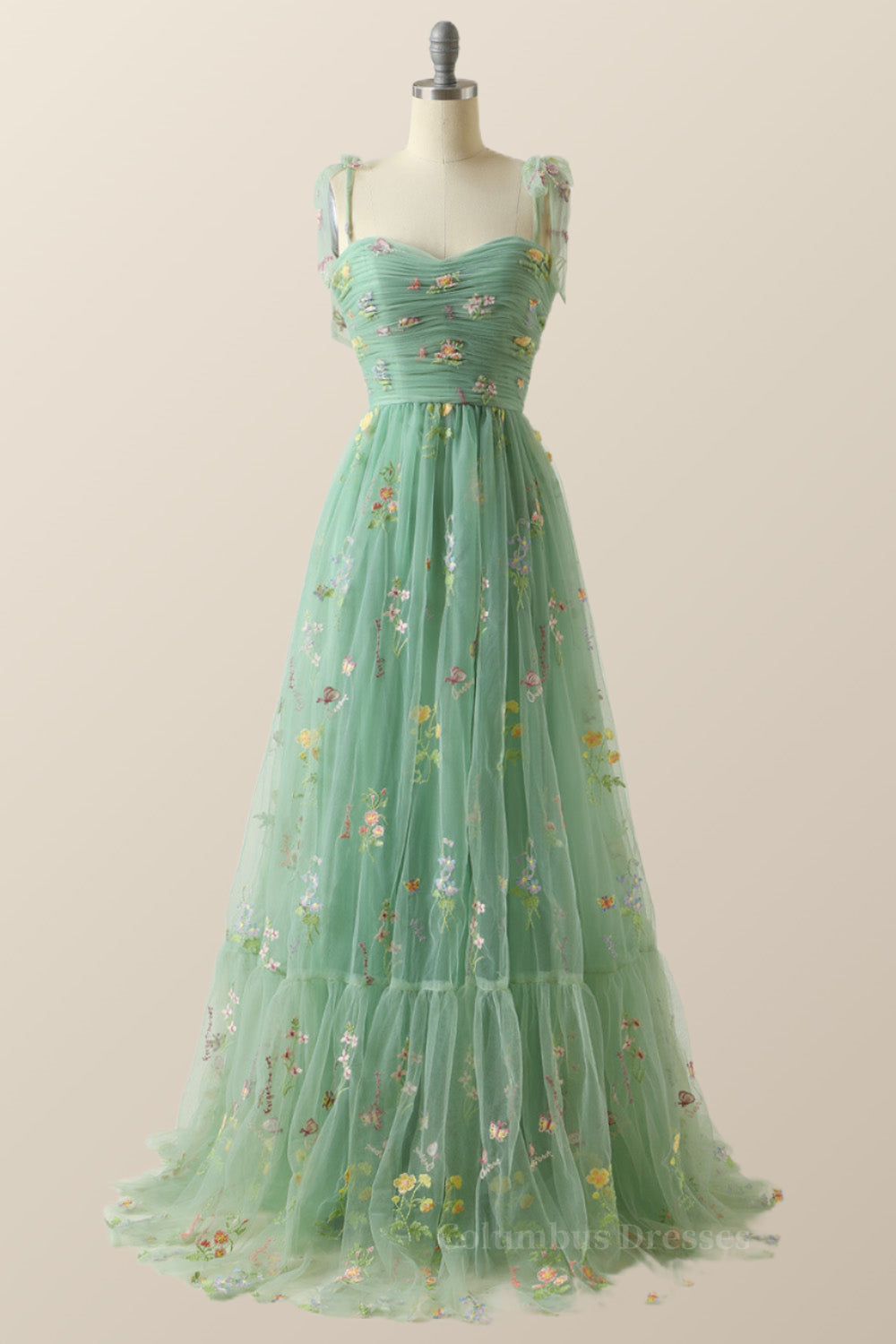 Prom Dresses Affordable, Champagne A-line Embroidered Long Formal Gown