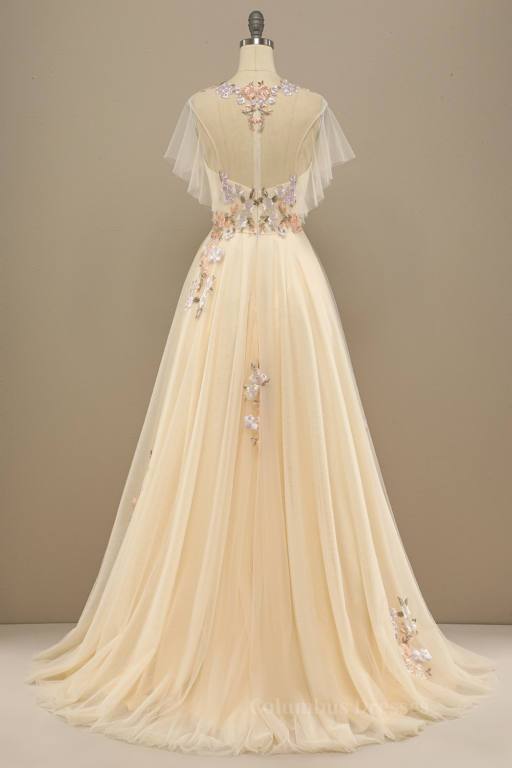 Prom Dresses Prom Dressprom Dress Prom Dresses, Champagne Floral Embroidery A-line Long Formal Dress Main image