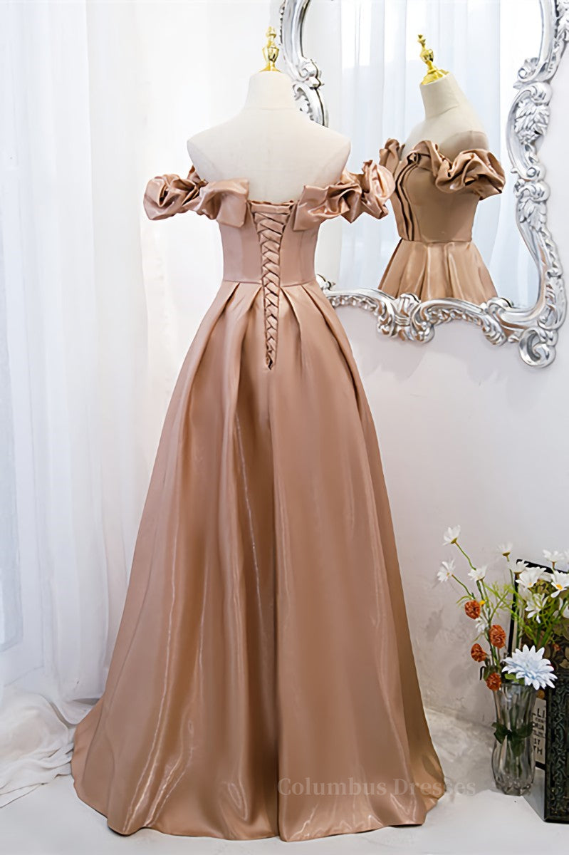 Black Tie Dress, Champagne V Neck Ruffle Off-the-Shoulder Pleated Leather Long Formal Dress Main image