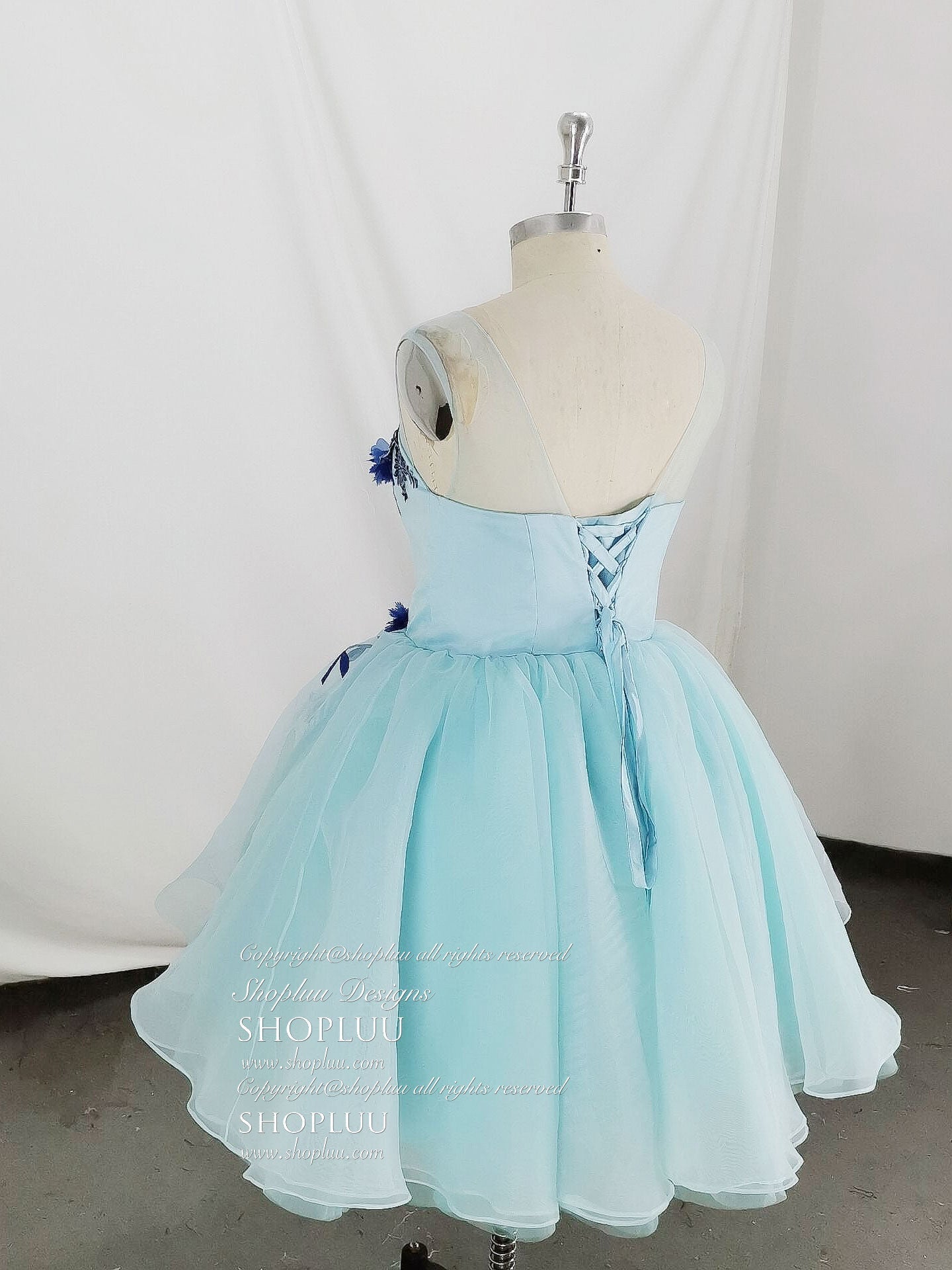 Homecoming Dress Black, Cute Round Neck Tulle Lace Short Prom Dress, Blue Homecoming Dress Main image