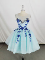 Homecoming Dresses Bodycon, Cute Round Neck Tulle Lace Short Prom Dress, Blue Homecoming Dress