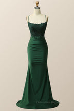 Formal Dresses Elegant Classy, Dark Green Mermaid Appliques Long Formal Dress