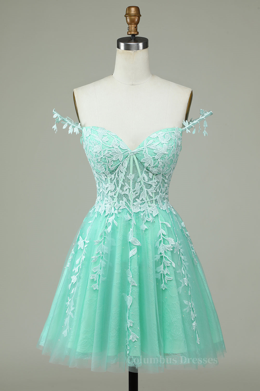 Party Dress Spring, Dark Navy A-line Flower Straps Appliques Tulle Homecoming Dress