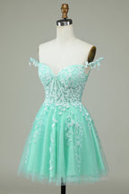 Party Dresses Vintage, Dark Navy A-line Flower Straps Appliques Tulle Homecoming Dress