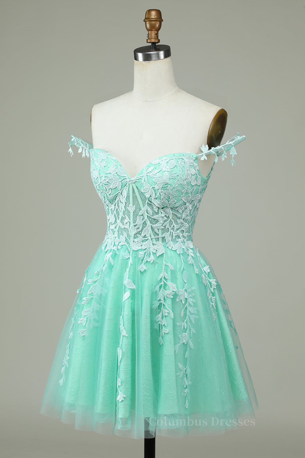 Party Dresses Vintage, Dark Navy A-line Flower Straps Appliques Tulle Homecoming Dress