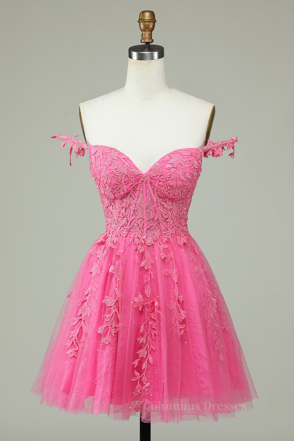 Party Dressed Short, Dark Navy A-line Flower Straps Appliques Tulle Homecoming Dress
