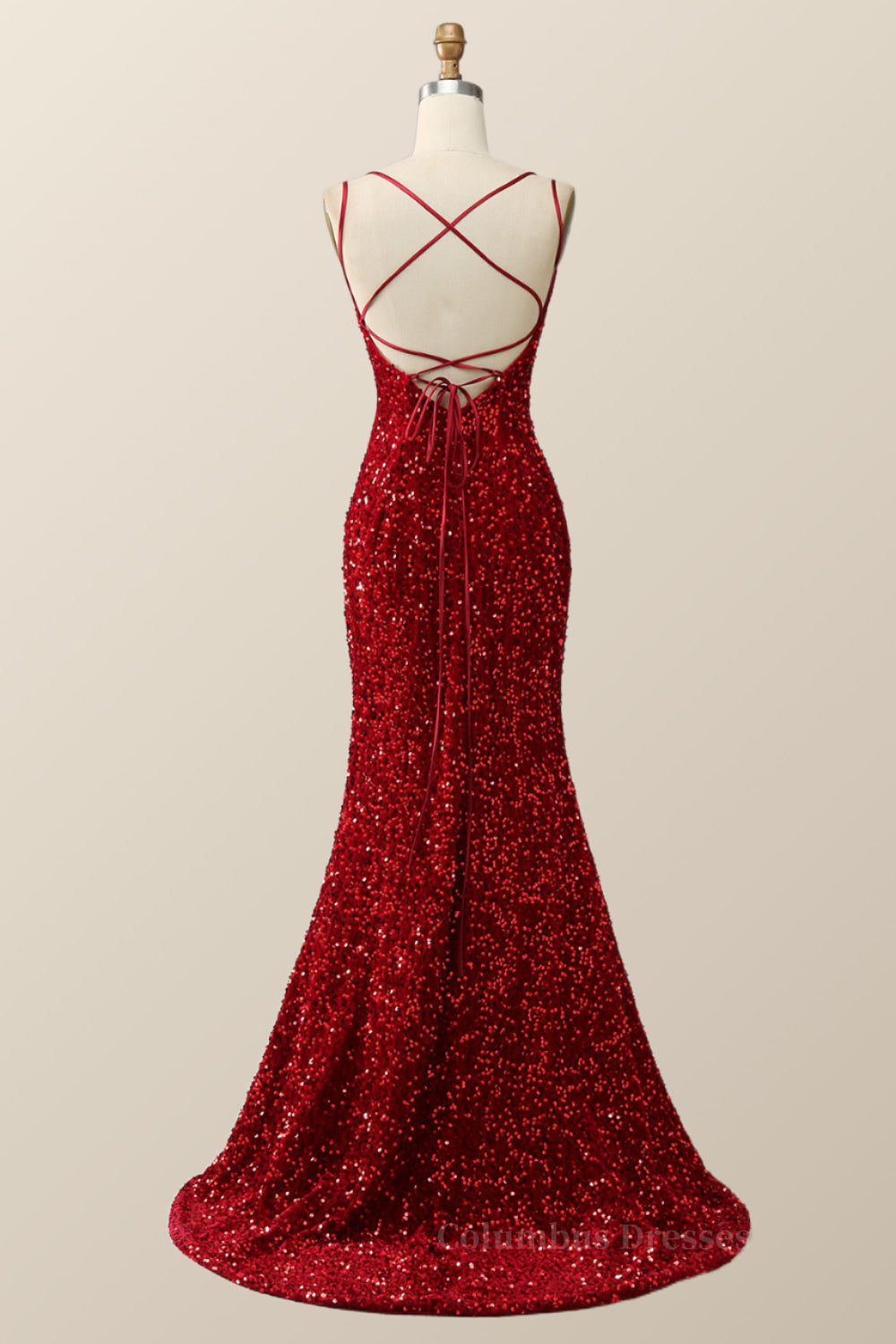 Prom Dresses 2058 Red, Double Straps Red Sequin Mermaid Long Prom Dress Main image