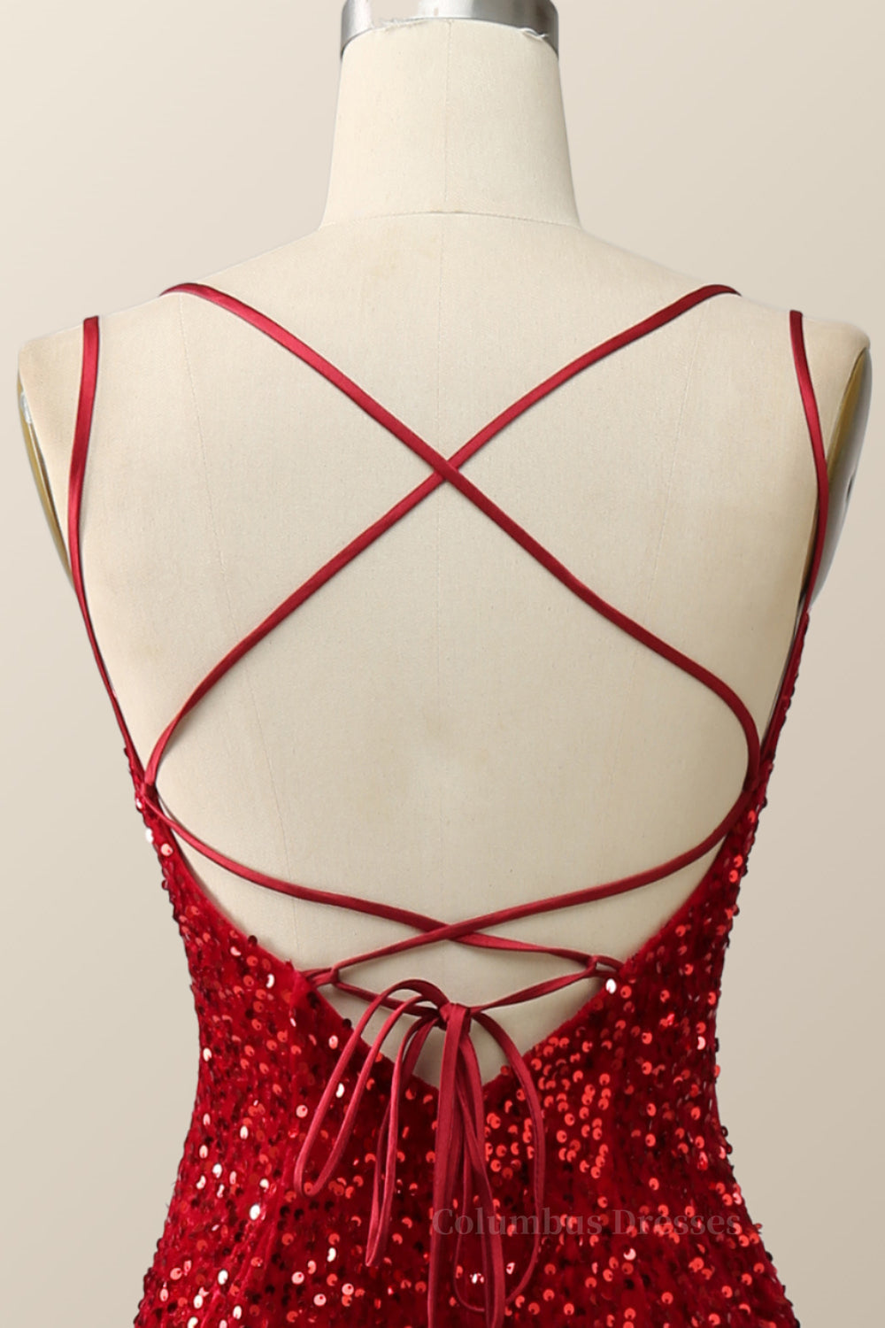 Prom Dresses 2058 Black, Double Straps Red Sequin Mermaid Long Prom Dress