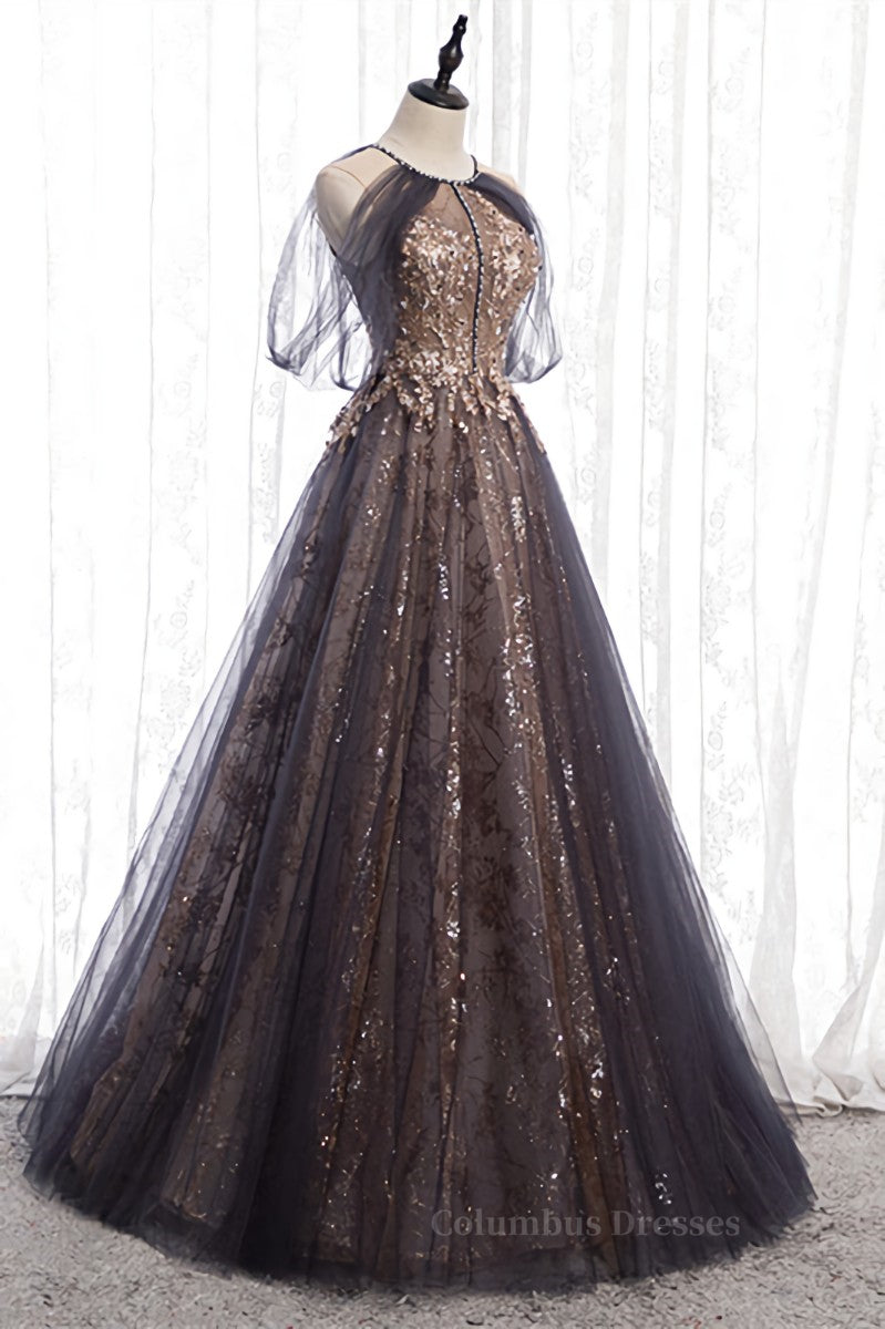 Dusty Brown Bow Tie Beaded Appliques Off-the-Shoulder Maxi Formal Dress Secondary image