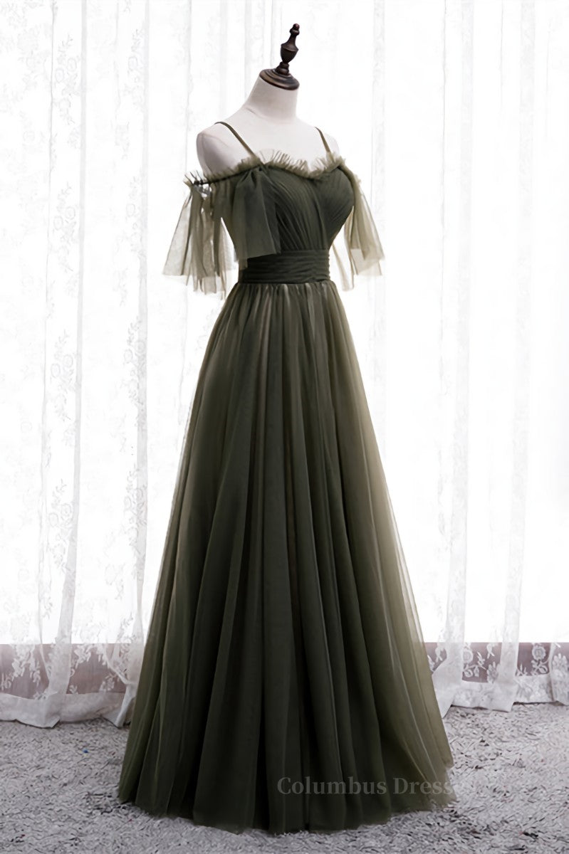 Dusty Green Off-the-Shoulder Straps Pleated Ruffle Maxi Formal Dress Secondary image