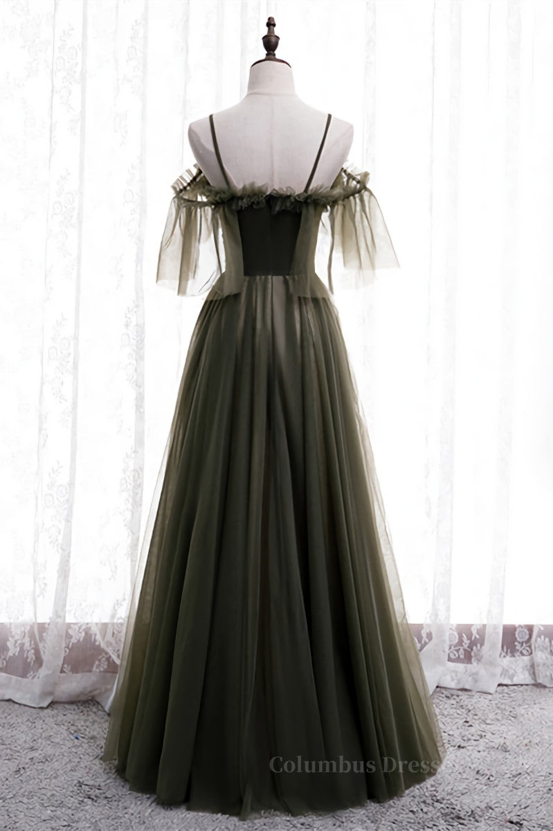 Prom Dress Princess, Dusty Green Off-the-Shoulder Straps Pleated Ruffle Maxi Formal Dress Main image
