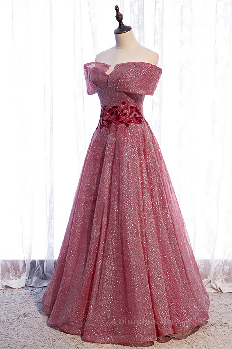 Dusty Pink Off-the-Shoulder Applique Beaded Long Formal Dress Secondary image