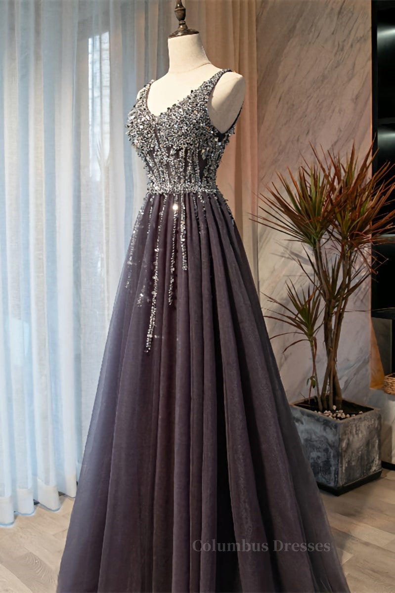 Dusty Purple A-line Sequins-Embroidered Long Formal Dress Secondary image