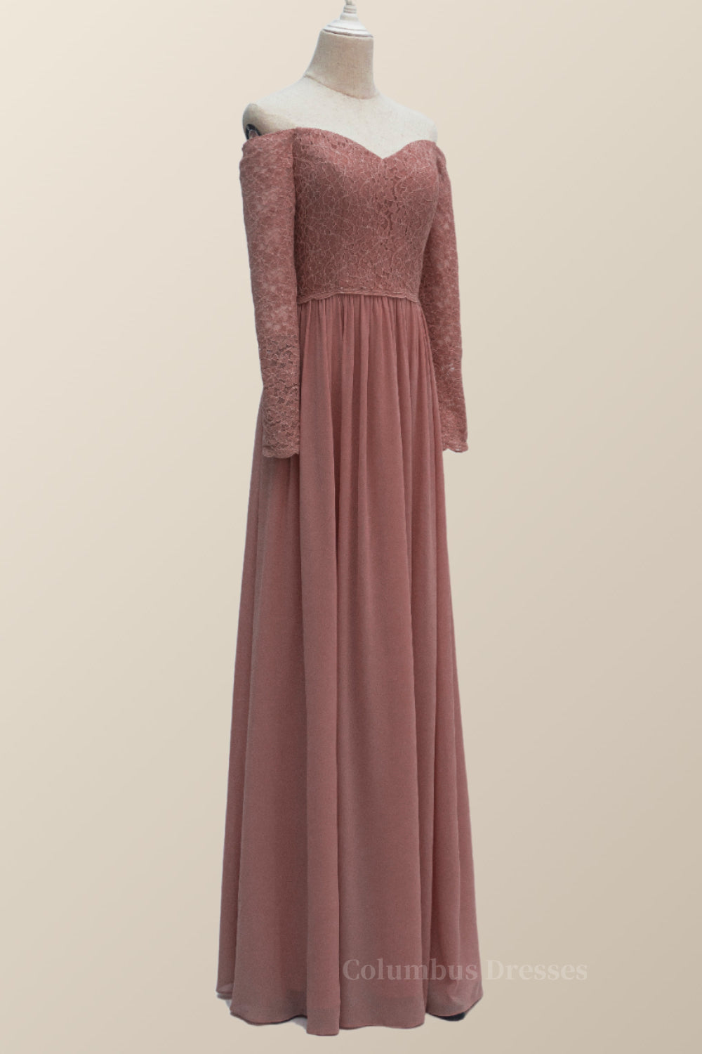 Dusty Rose Lace Long Sleeves Long Bridesmaid Dress Secondary image