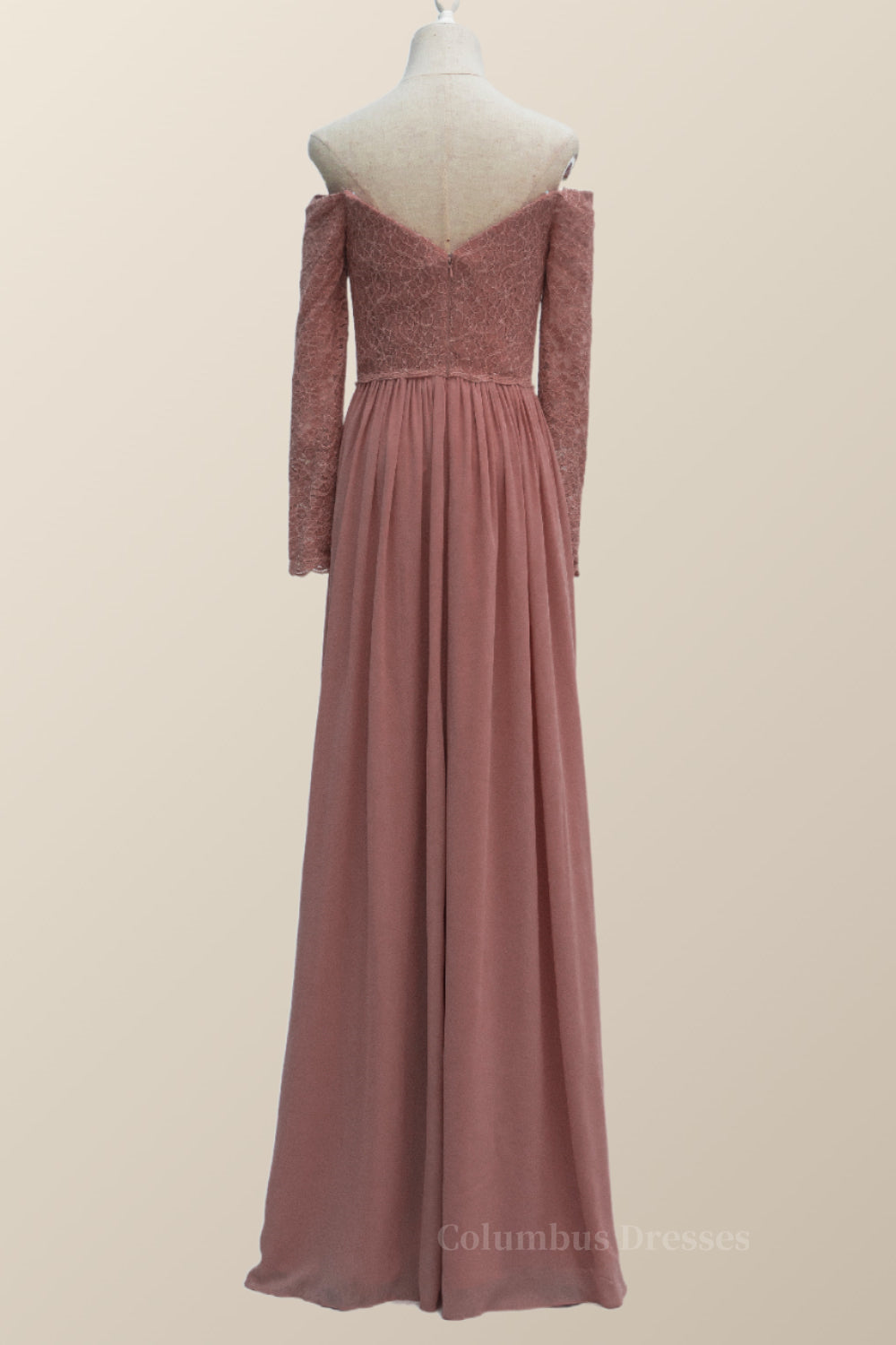 Bridesmaid Dresses Mismatched Spring Colors, Dusty Rose Lace Long Sleeves Long Bridesmaid Dress Main image