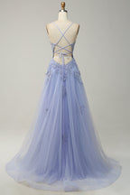 Bridesmaides Dresses Short, Dusty Sage Plunging V Neck Appliques Lace-Up A-line Long Prom Dress